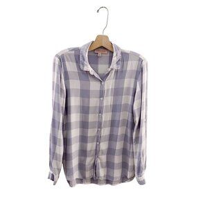 Philosophy Flannel Button Up Shirt Long Sleeve Plaid Periwinkle White